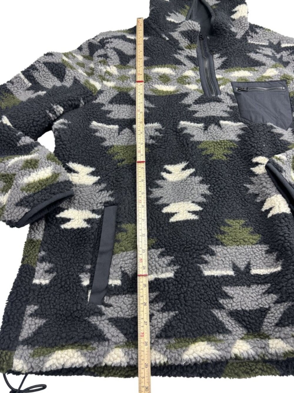 Lucky Brand Mens XL Aztec Pattern Fleece Pullover Hoodie With Zip Pocket Black/G - Picture 5 of 9